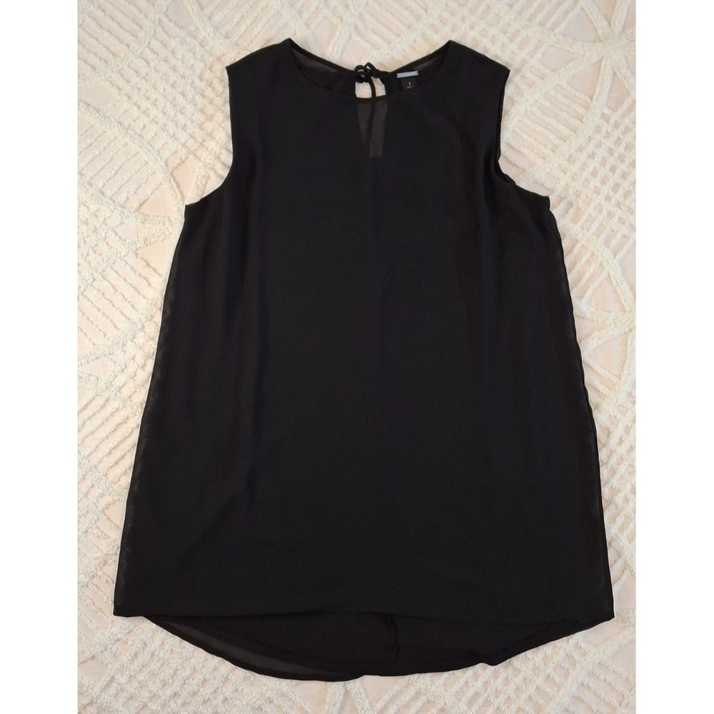Chico's Black Label Medium‎ 1 Blouse Black Sleeveless Sheer Overlay Keyhole Tie